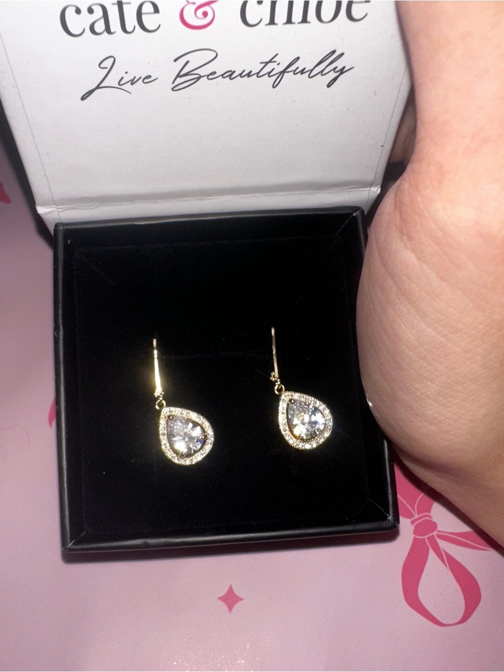 Cate & Chloe Gold Teardrop Clear Crystal Dangle Earrings